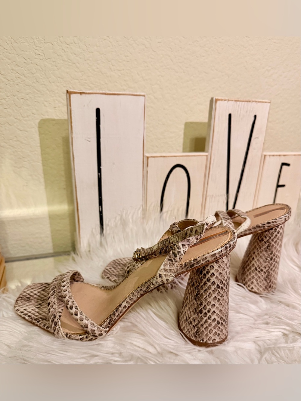 Sam Edelman Snakeskin Print Block Heel Sandals in Beige
